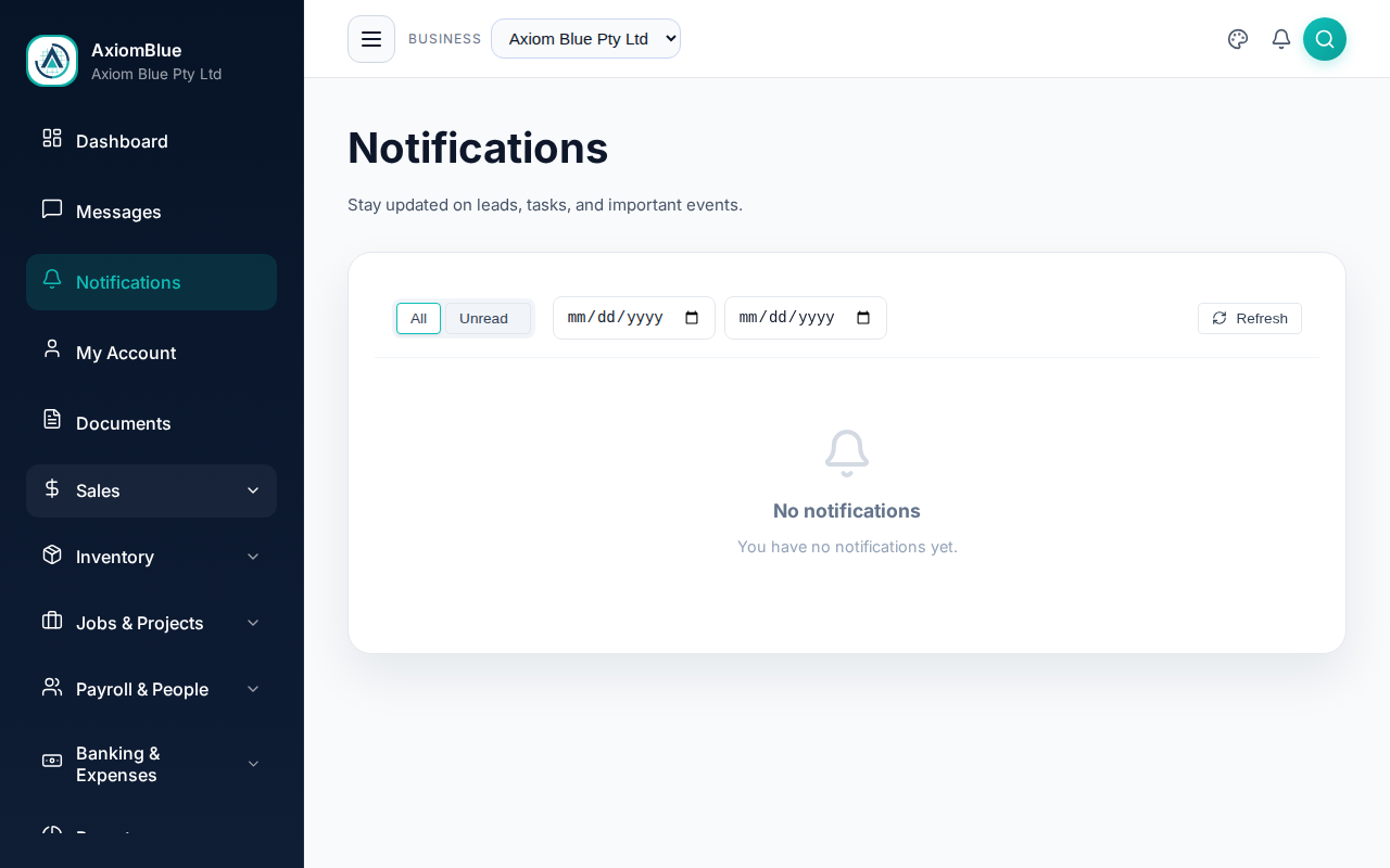 The notification dropdown listing recent alerts under a Notifications heading