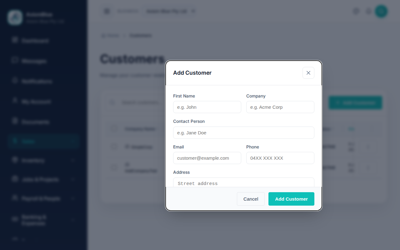 Create customer form