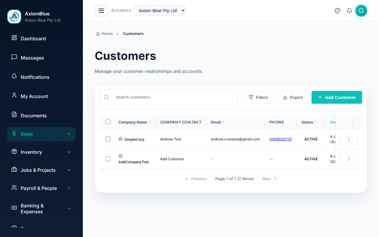 Customers list