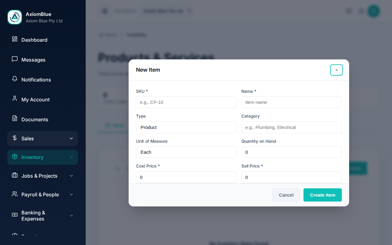 Create inventory item